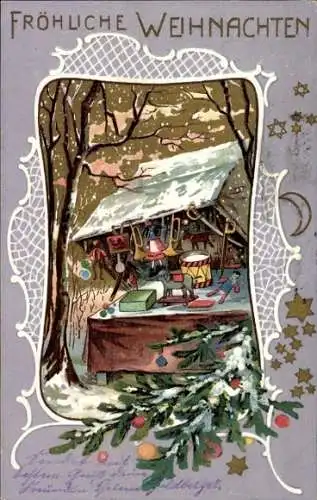 Litho Frohe Weihnachten, Spielzeug, Geschenke