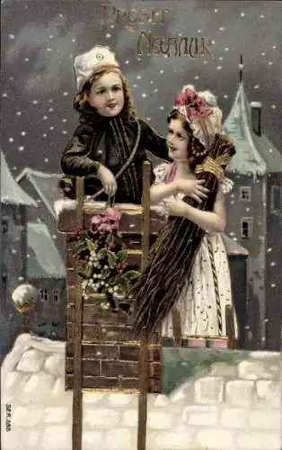 Ak Glückwunsch Neujahr, Schornsteinfeger