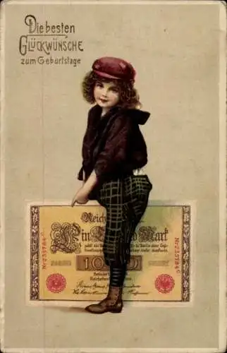 Präge Ak Glückwunsch Geburtstag, Geldschein