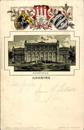 Präge Wappen Passepartout Litho Hamburg Mitte Altstadt, Kunsthalle