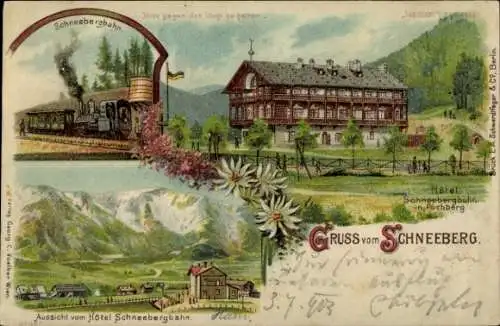 Litho Puchberg am Schneeberg Niederösterreich, Schneebergbahn, Zahnradbahn, Hotel