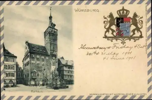 Präge Wappen Ak Würzburg am Main Unterfranken, Rathaus