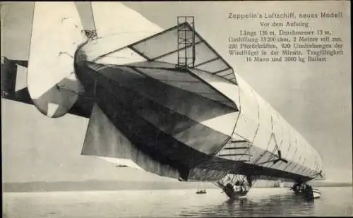 Ak Friedrichshafen am Bodensee, Zeppelins Luftschiff, neues Modell, Vor dem Aufstieg, LZ 4 1908