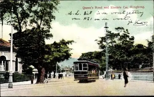 Ak Hongkong China, Straßenbahn an der Königsstraße