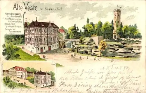 Litho Alte Veste Zirndorf in Mittelfranken, Gasthaus, Aussichtsturm