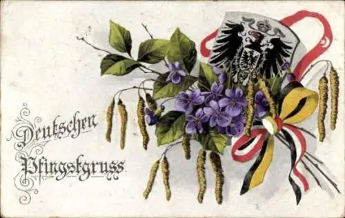 Ak Glückwunsch Pfingsten, Birke, Veilchen