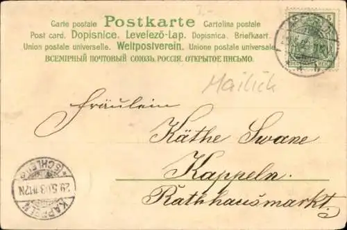 Künstler Ak Mailick, Frohe Pfingsten, Liebespaar an einem Baumstamm