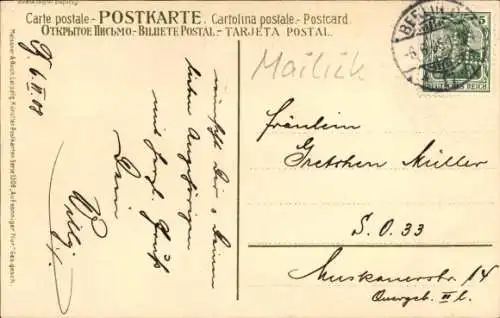 Künstler Ak Mailick, Frohe Pfingsten, Birken, Weg ins Dorf