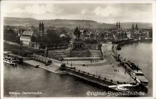 Ak Koblenz am Rhein, Koblenz. Deutsches Eck. Original-Fliegeraufnahme.