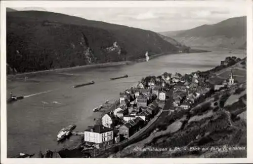 Ak Assmannshausen Rüdesheim am Rhein, Panorama, Burg Rheinstein