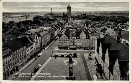 Ak Lutherstadt Wittenberg, Blick von der Stadtkirche nach dem Markt