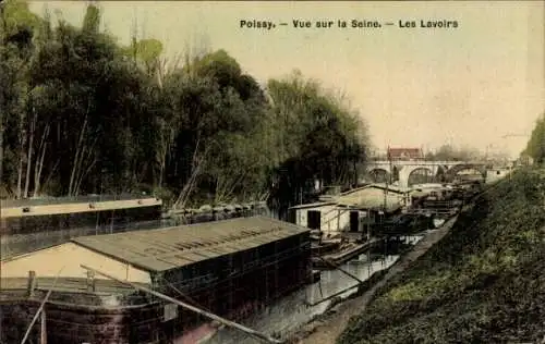 Ak Poissy Yvelines,  Blick auf die Seine, die Waschanlagen