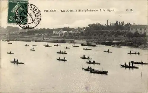 Ak Poissy Yvelines, Flotte von Anglern in Poissy an der Seine