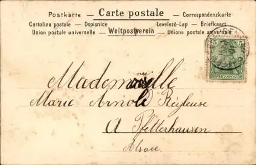 Litho Engel unter Rosenblüten, Amor, Tauben