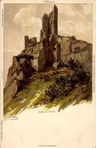 Künstler Litho Biese, C., Bad Honnef Rhein Sieg Kreis, Drachenfels