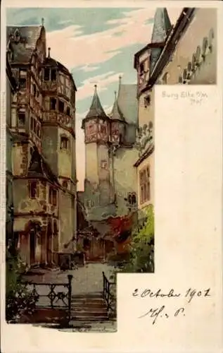 Künstler Litho Hammel, Otto, Wierschem, Burg Eltz, Hof