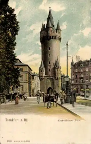 Ak Frankfurt am Main, Eschenheimer Turm, Straßenbahn, Personen