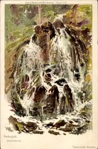 Ak Bad Harzburg am Harz, Radaufall, Harz, Kunstpostkarte nach Aquarell von W. Riedel