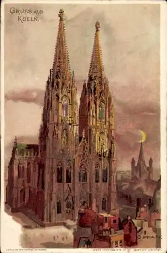 Künstler Ak Pfaff, C., Köln am Rhein, Dom, Mond