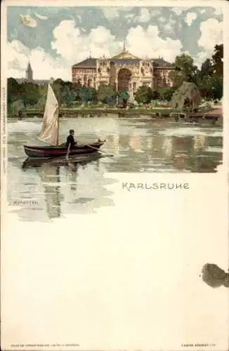 Künstler Litho Mutter, K., Karlsruhe in Baden Württemberg, Parkanlage, Ruderboot