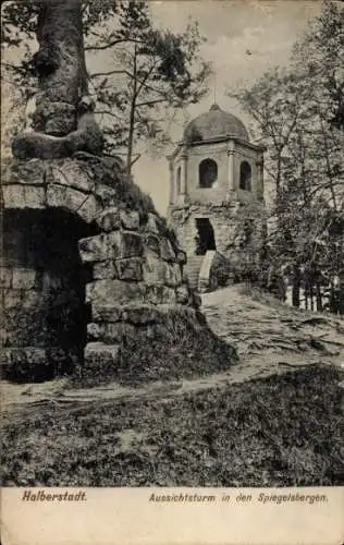 Ak Halberstadt am Harz, Aussichtsturm in den Spiegelsbergen.