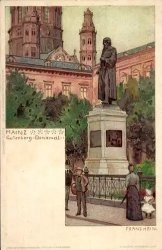 Künstler Litho Hein, Franz, Mainz am Rhein, Gutenberg Denkmal