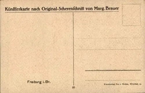 Ak Freiburg im Breisgau, Martinstor, Scherenschnitt von Marg. Brauer