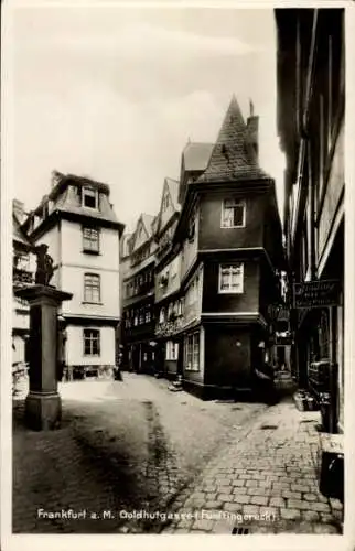 Ak Frankfurt am Main, zeigt die Goldhutgasse mit dem Haus "Zum Fünffingereck" in Frankfurt am ...