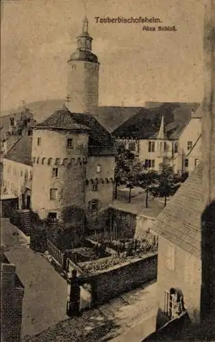 Ak Tauberbischofsheim in Baden, Altes Schloss, Turm, Fachwerkhäuser