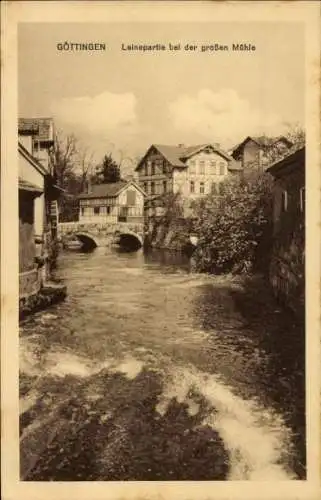 Ak Göttingen in Niedersachsen,  Leinepartie bei der großen Mühle