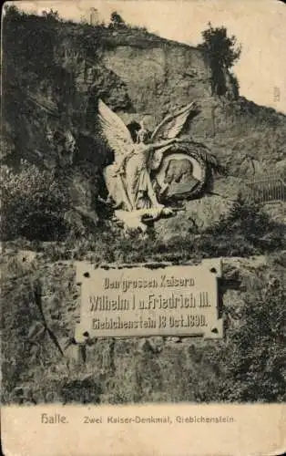 Ak Giebichenstein Halle an der Saale, Zwei Kaiser-Denkmal, Giebichenstein. Wilhelm I., Friedri...