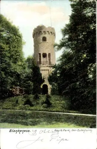 Ak Hamburg Altona Blankenese; Baur's Park, Eulenturm