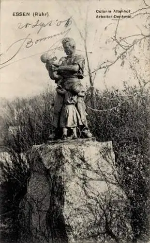 Ak Essen im Ruhrgebiet Nordrhein Westfalen, Kolonie Altenhof, Arbeiter Denkmal