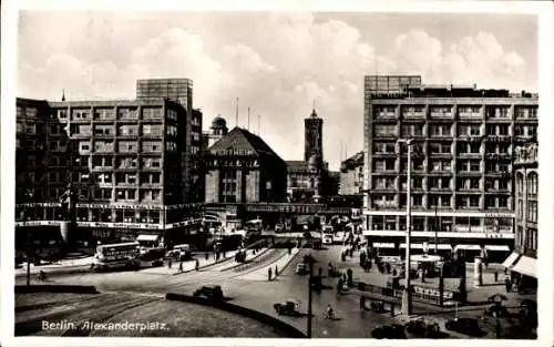 Ak Berlin Mitte, Alexanderplatz, Verkehr, Hertie, Wertheim