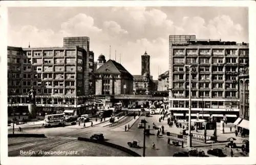 Ak Berlin Mitte, Alexanderplatz, Verkehr, Hertie, Wertheim