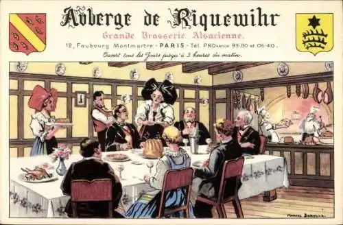 Künstler Ak Paris IX., Auberge de Riquewihr, Grande Brasserie Alsacienne, Faubourg Montmartre