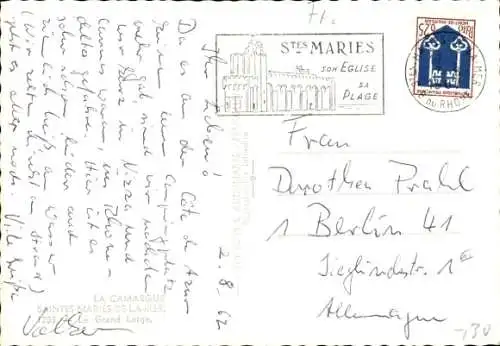 Ak Saintes Maries de la Mer Bouches du Rhone, Strand, Grand Large, Luftbild