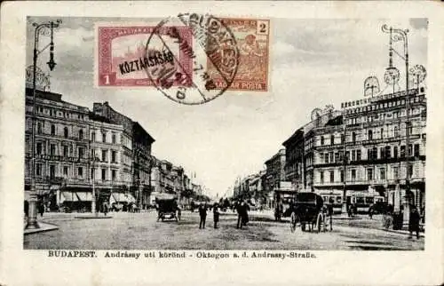 Ak Budapest Ungarn, Andrássy uti körönd, Oktogon a. d. Andrassy-Straße