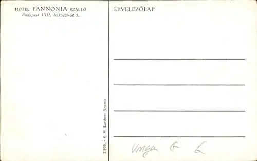 Künstler Ak Budapest Ungarn, Hotel Pannonia