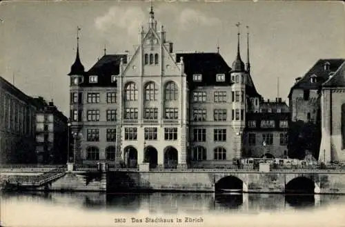 Ak Zürich Stadt Schweiz, Stadthaus in  Historisches Gebäude, Wasser im Vordergrund