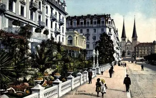 Ak Luzern Stadt Schweiz, Promenade vor dem Hotel Schweizerhof