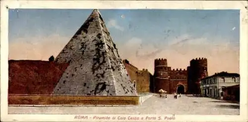 Ak Roma Rom Lazio, Pyramide des Caius Cestius, Porta San Paolo, Gebäude im Hintergrund