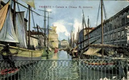 Ak Triest Trieste Friuli Venezia Giulia, Canale e Chiesa S. Antonio, Segelschiffe