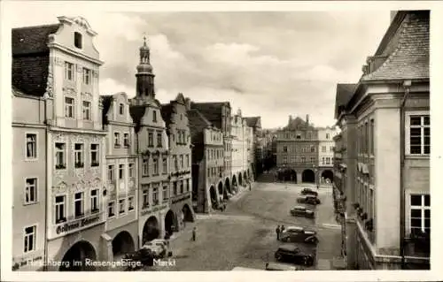 Ak Jelenia Góra Hirschberg Riesengebirge Schlesien, Marktplatz, Goldenes Schwert