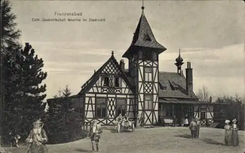 Ak Františkovy Lázně Franzensbad Region Karlsbad, Gasthaus Amerika im Stadtwald