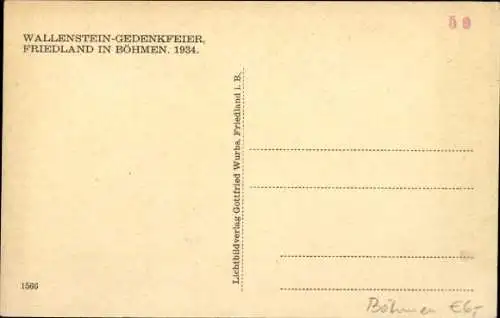 Ak Frýdlant v Čechách Friedland in Böhmen Reg. Reichenberg, Wallenstein-Gedenkfeier