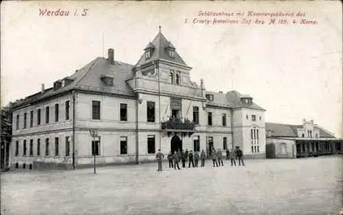 Ak Werdau in Sachsen, Schützenhaus, Kammergebäude des 1. Ersatz-Bataillons Inf-Reg. Nr 105