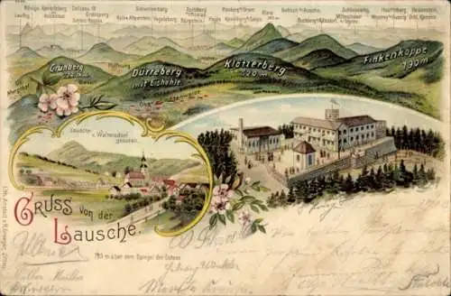 Litho Großschönau im Kreis Görlitz, Lausche von Waltersdorf gesehen, Grünberg, Dürreberg, Haida