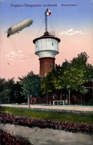 Ak Lockstedt in Holstein, Wasserturm, Truppen-Übungsplatz, Zeppelin