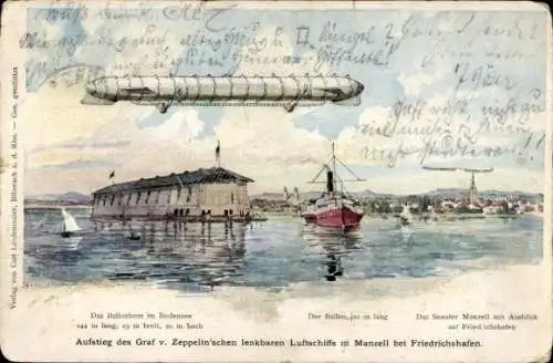 Ak Manzell Friedrichshafen am Bodensee, Aufstieg eines Zeppelin